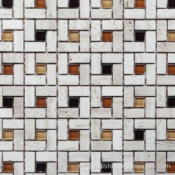 Stone Mix Glass Mosaic Tile, Glass with Natural Marble Stones, 300 x 300mm Size